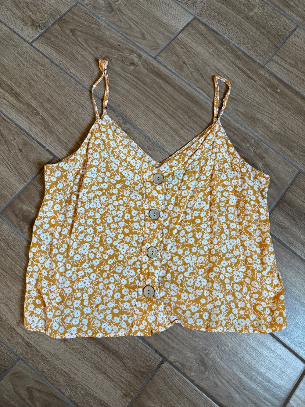 Yellow Floral Button-Down Spaghetti Strap Cami